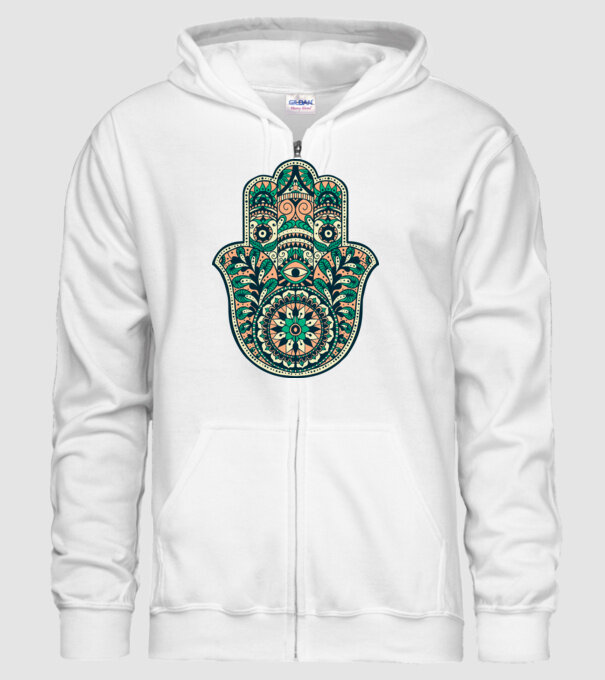 Mână Hamza - Mâna lui Dumnezeu Mandala model alb pe tricou