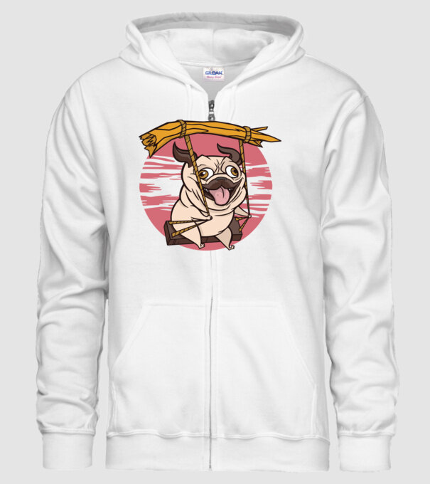 Mops cu leagăn model alb pe tricou