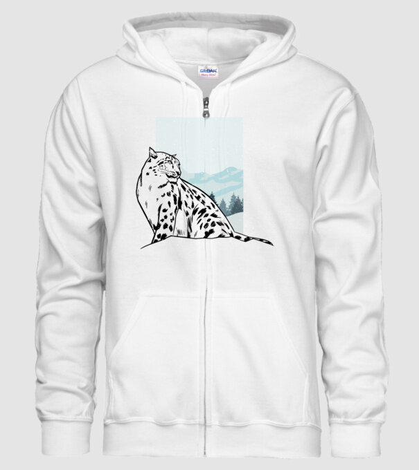 Leopard de zăpadă pisică mare model alb pe tricou