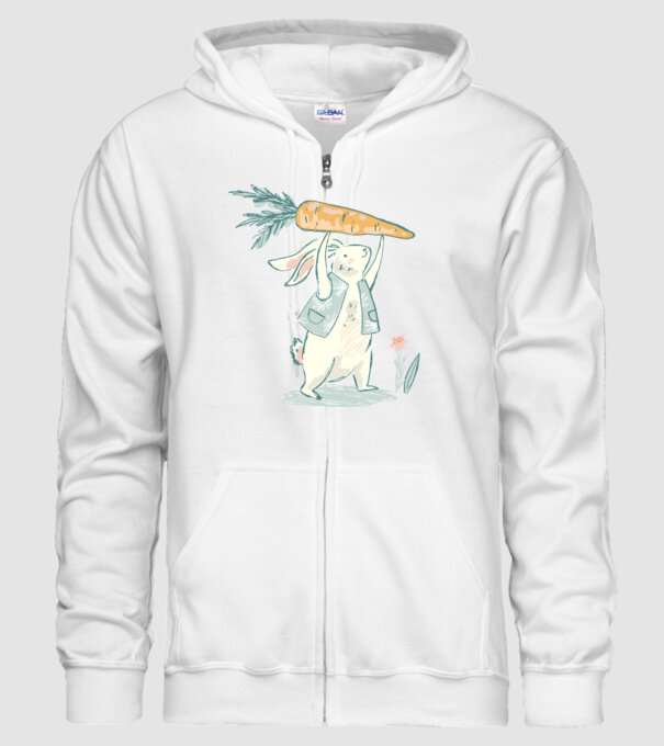 Iepuraș de Paște cu morcov model alb pe tricou