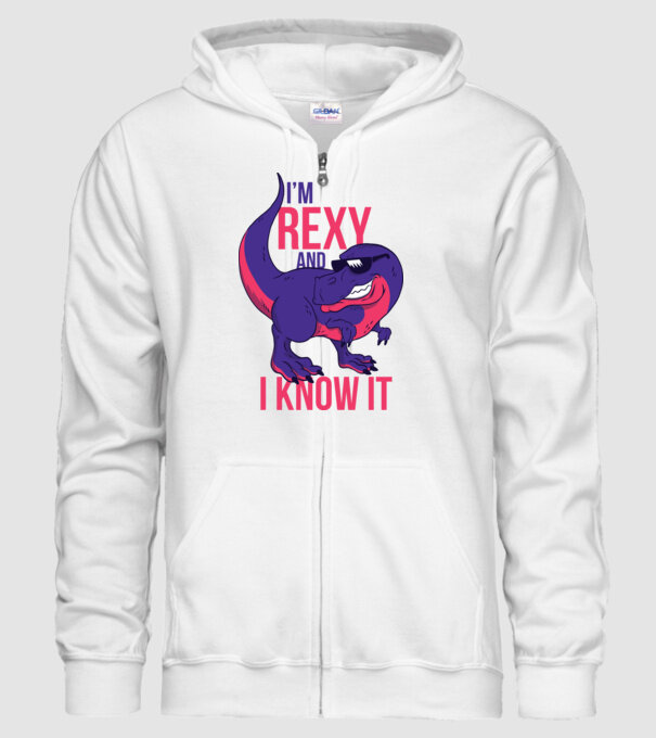 'I''m Rexy and I know it - tricou dinozaur amuzant' model alb pe tricou