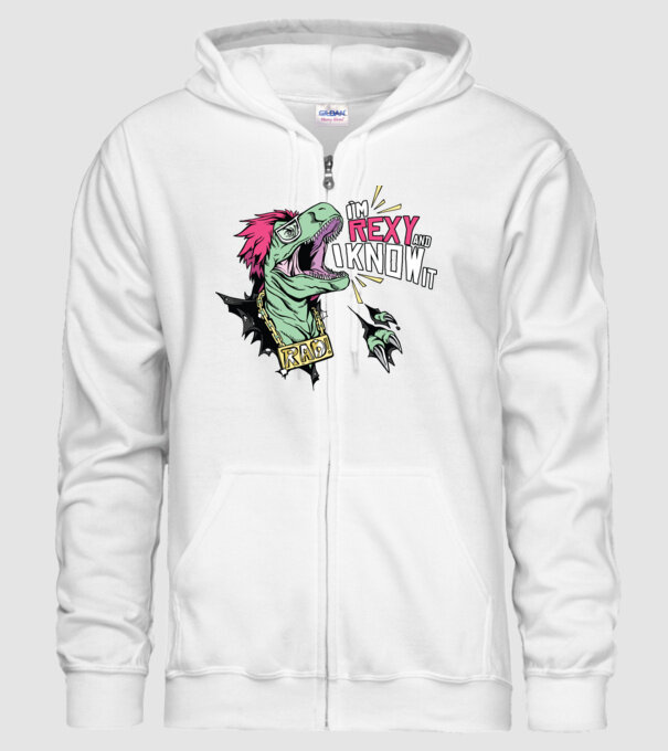 'I''m Rexy and I know it - tricou dinozaur amuzant' model alb pe tricou