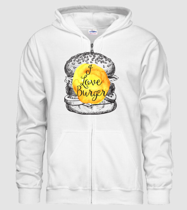 I love burger model alb pe tricou