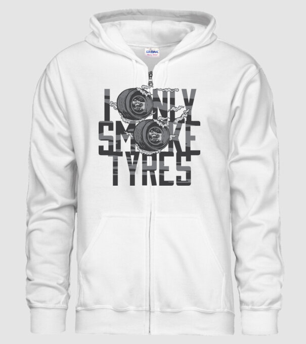 I only smoke Tyres model alb pe tricou