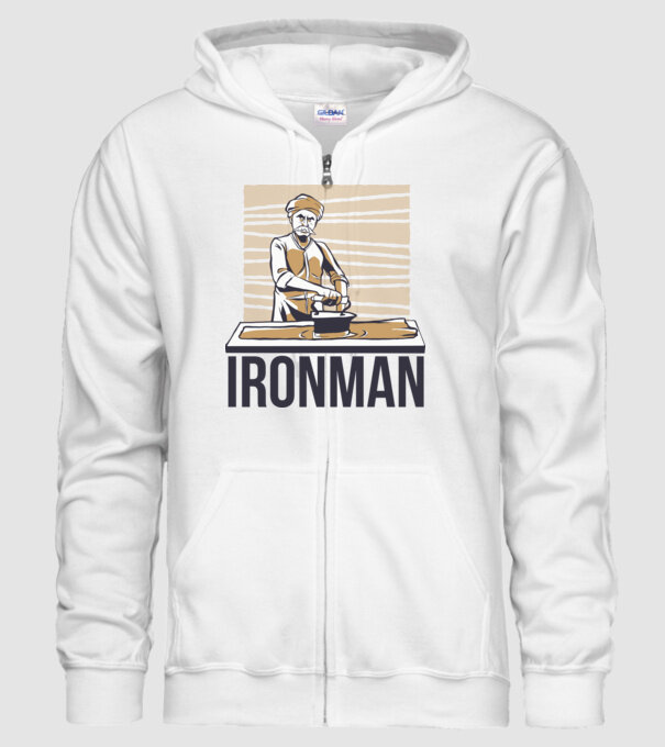 Ironman Om care calcă (montează metal) model alb pe tricou