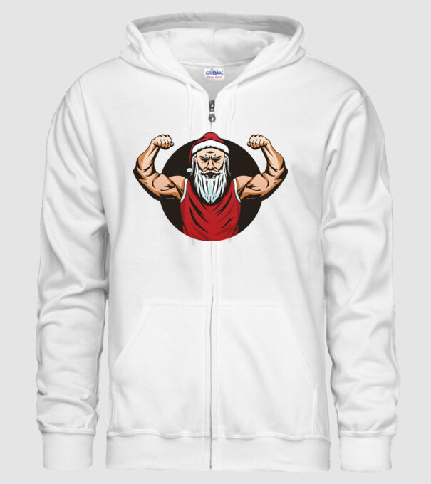 Moș Crăciun musculos model alb pe tricou