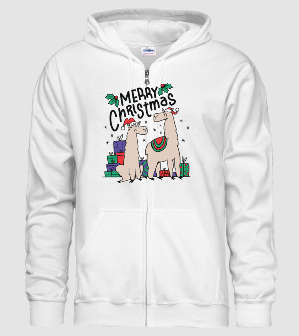 Alpaca de Crăciun model alb pe tricou