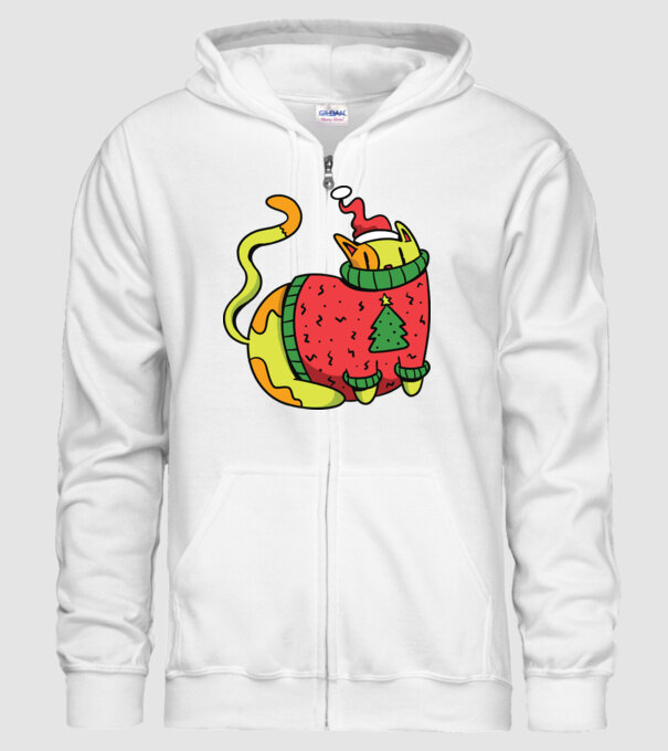 Pisică de Crăciun model alb pe tricou