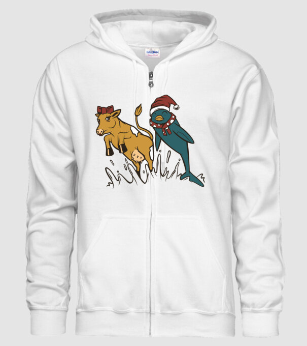 Delfin și Vacă de Crăciun model alb pe tricou