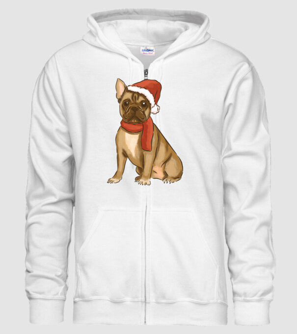 Bulldog francez de Crăciun model alb pe tricou