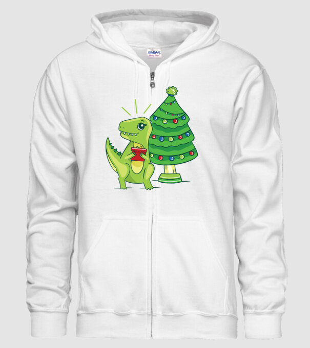 T-rex de Crăciun model alb pe tricou