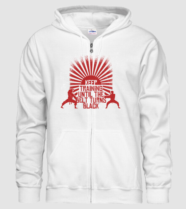 Keep Training until the Belt turns black model alb pe tricou