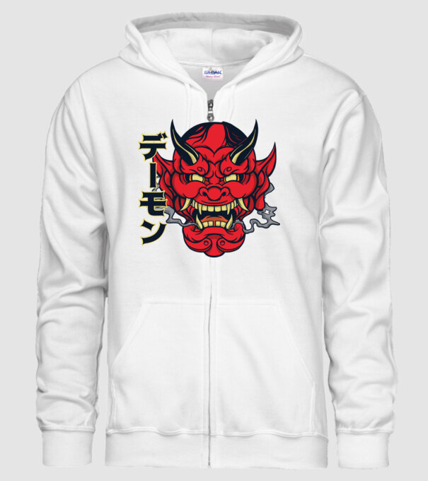 Mască demon chinez model alb pe tricou