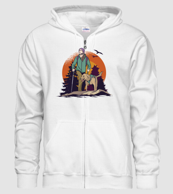 Excursie cu câine model alb pe tricou