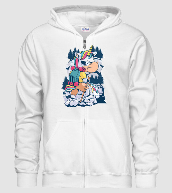 Unicorn excursionist pipi model alb pe tricou