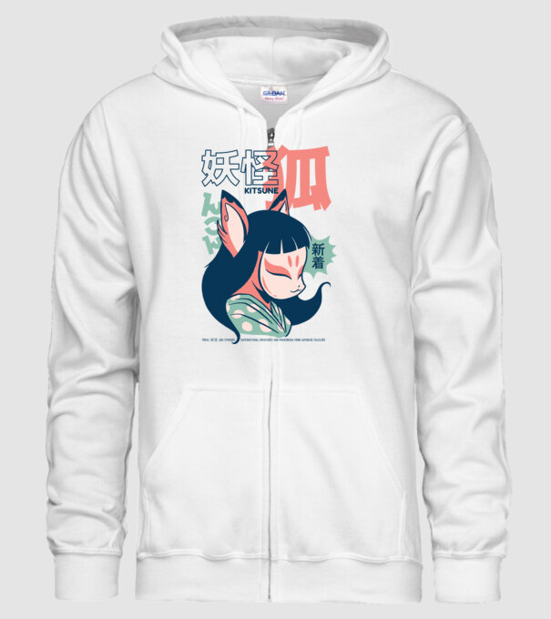 Kitsune Yokai Anime model alb pe tricou
