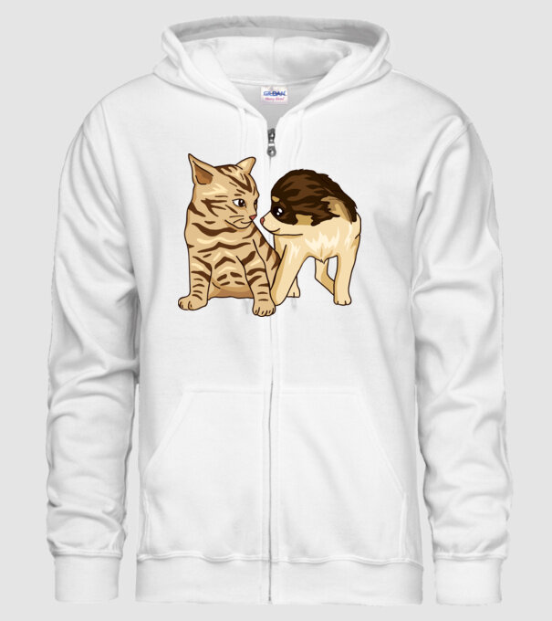 cuplu drăguț câine și pisică model alb pe tricou