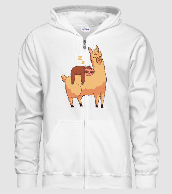 Leneș dormind pe Llama model alb pe tricou