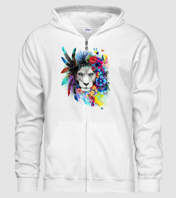 lion color jungle model alb pe tricou