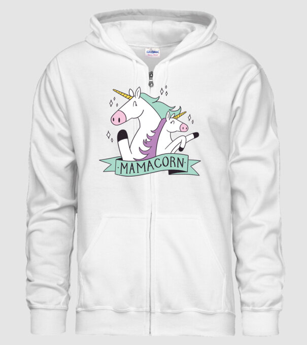 Mamacorn model alb pe tricou