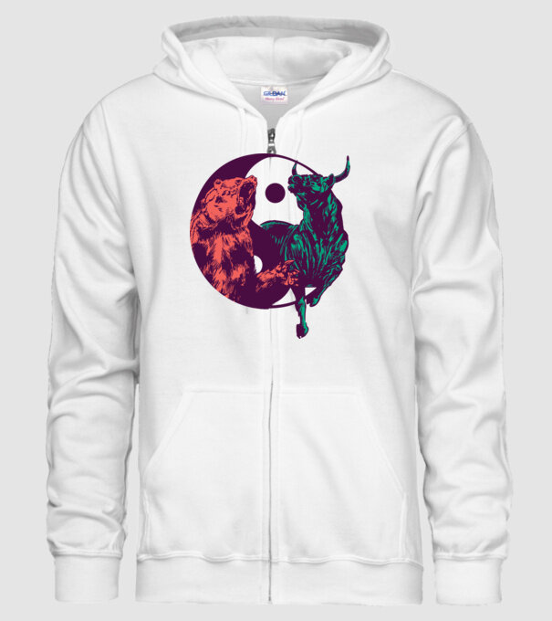 Medve Bika Yin Yang model alb pe tricou