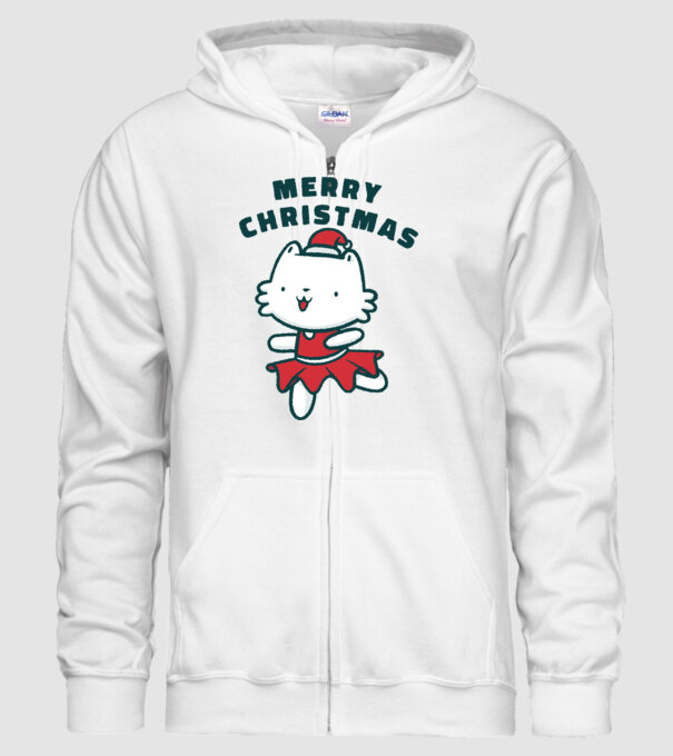 Pisică Merry Christmas model alb pe tricou