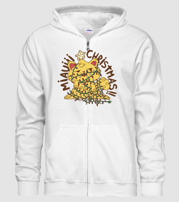 Miauiii Crăciun cu pisică model alb pe tricou