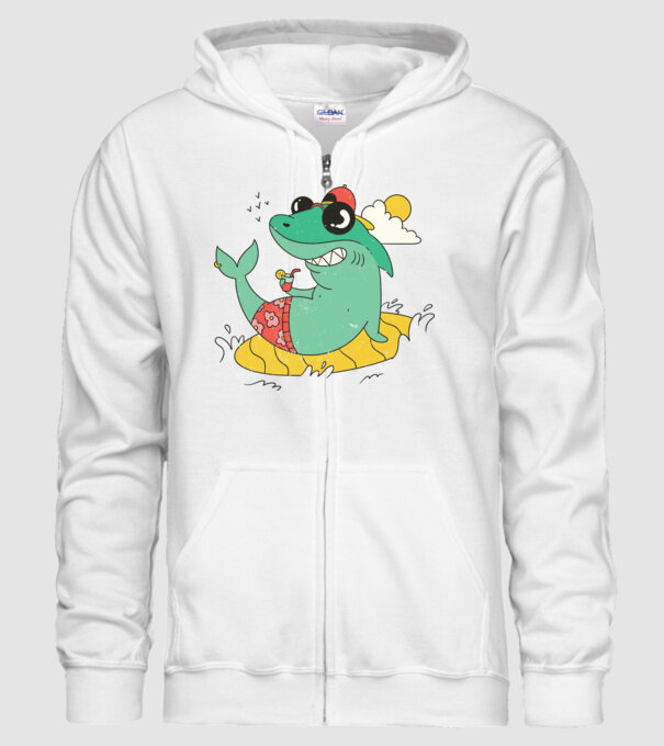 Rechin la plajă model alb pe tricou