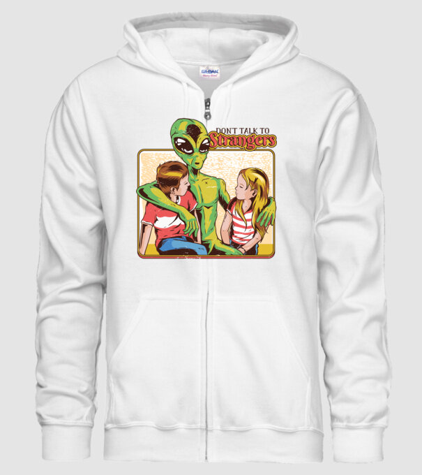 Nu vorbi cu străini tricou amuzant Alien model alb pe tricou