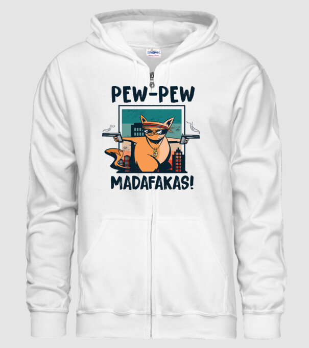 Pew Pew Pew Madafakas Pisică dark model alb pe tricou