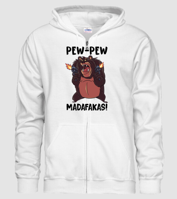 Pew Pew Pew Madafakas Urs alb model alb pe tricou