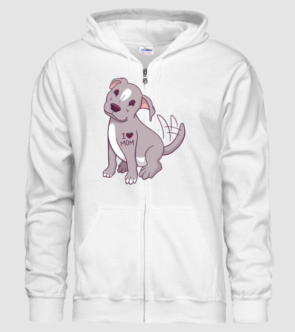 Pitbull - I Love Mom model alb pe tricou