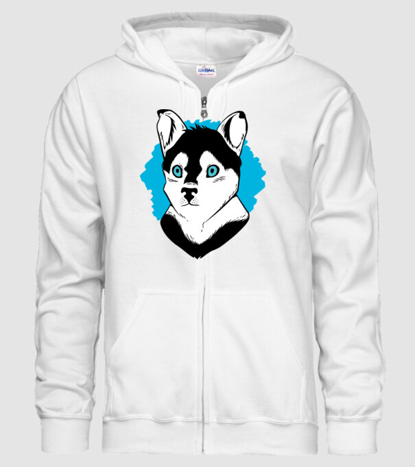 Câine Pomsky model alb pe tricou
