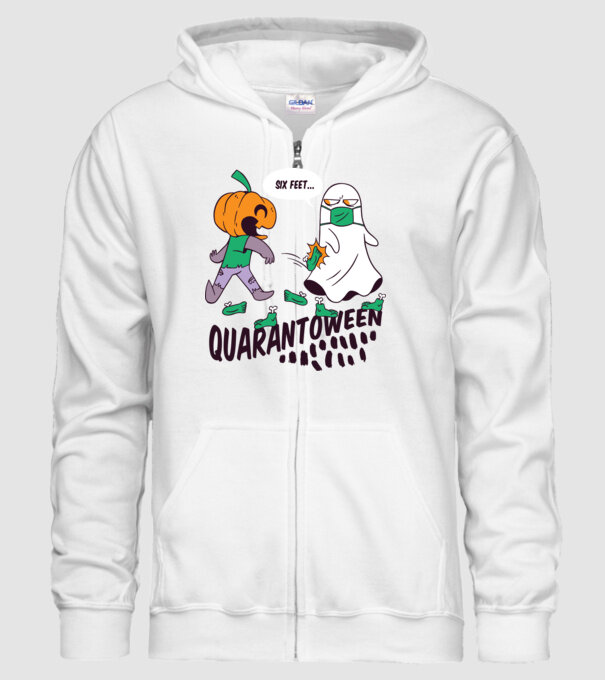 Quarantoween model alb pe tricou