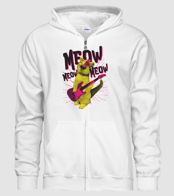 Pisică Rocker Meow model alb pe tricou