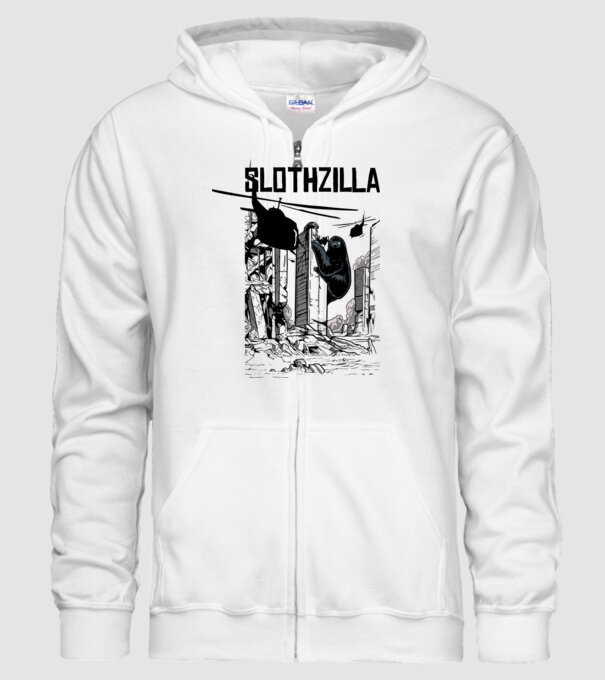 Slothzilla la atac amuzant tricou leneș amuzant model alb pe tricou