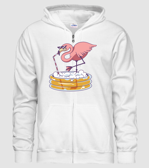 Flamingo cu bere model alb pe tricou
