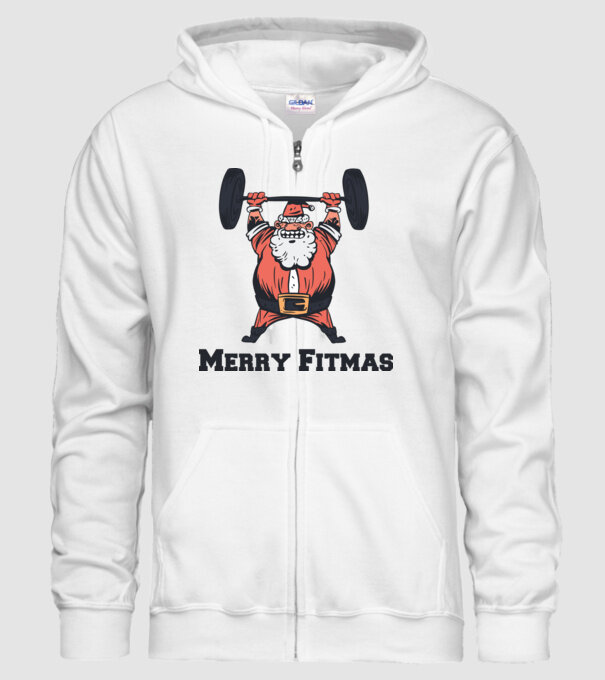 Moș Crăciun Halterofil model alb pe tricou