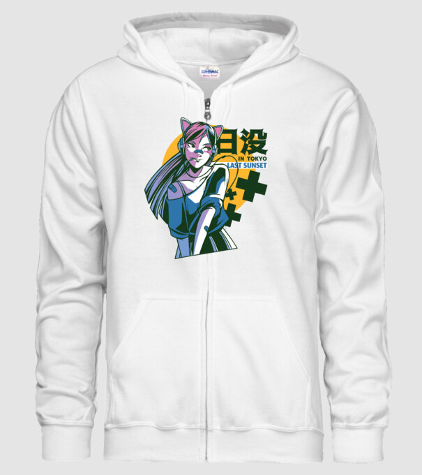 Fată Anime Sunset Tokyo model alb pe tricou