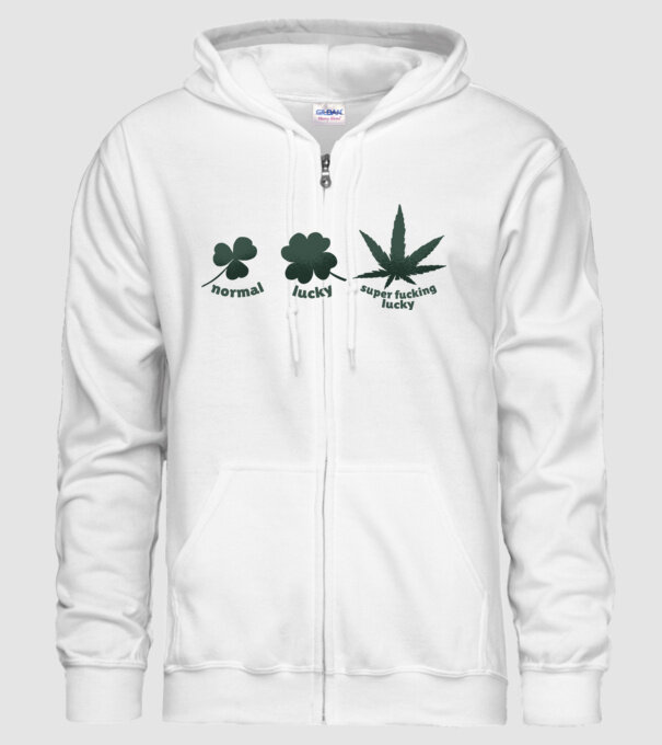Super F*cking Lucky Cannabis model alb pe tricou