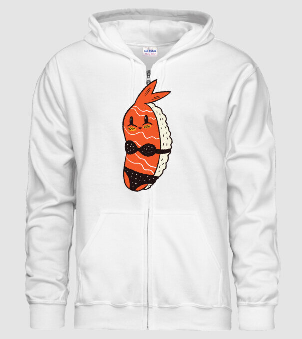 Sushi în bikini model alb pe tricou