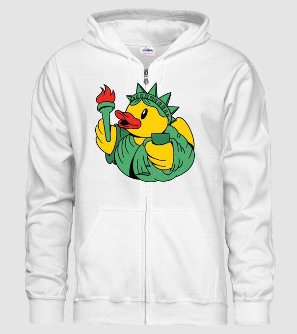 Rățușcă de cauciuc Statuia Libertății model alb pe tricou
