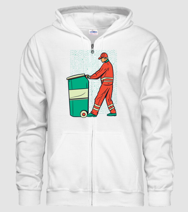 Gunoier model alb pe tricou