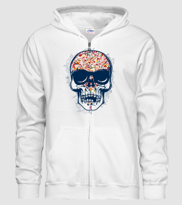Craniu colorat model alb pe tricou