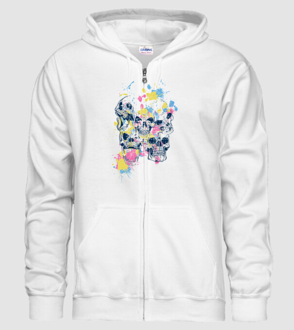 Cranii colorate model alb pe tricou