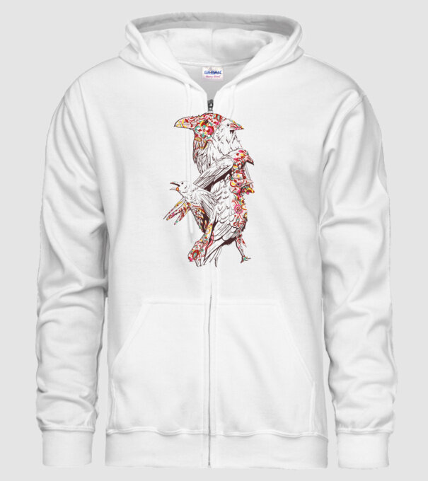 Păsări colorate model alb pe tricou