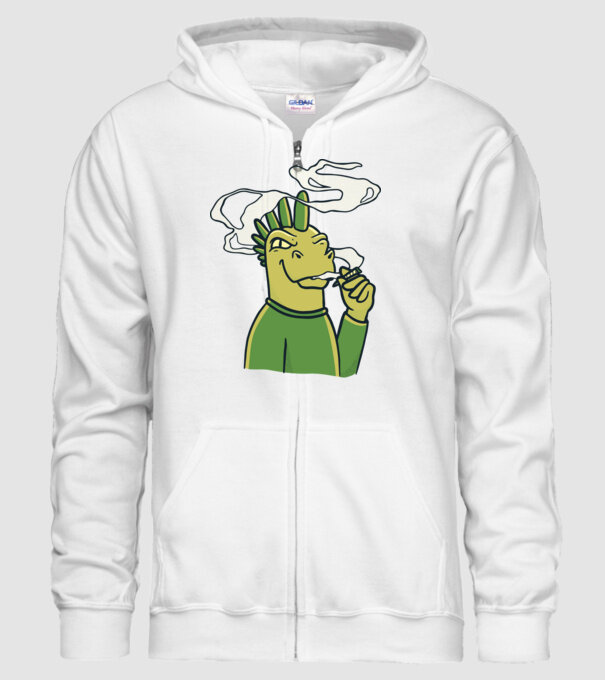 Dinozaur fumător model alb pe tricou