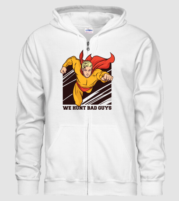 Supererou model alb pe tricou