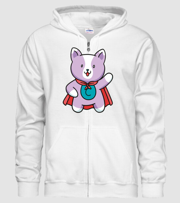 Pisică Supererou model alb pe tricou