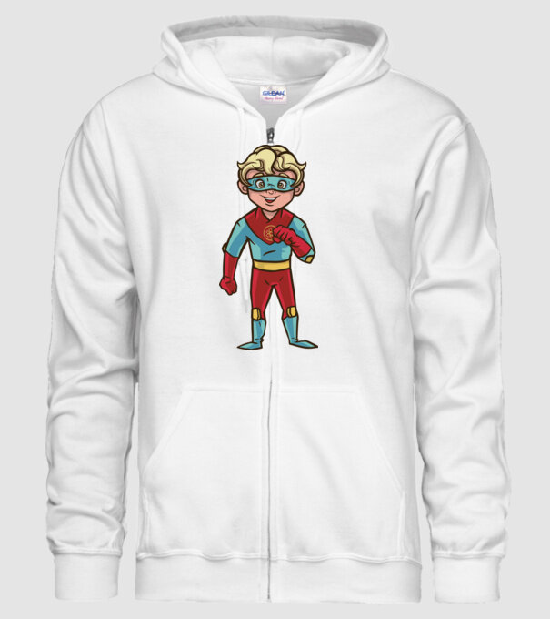 Băiat supererou model alb pe tricou